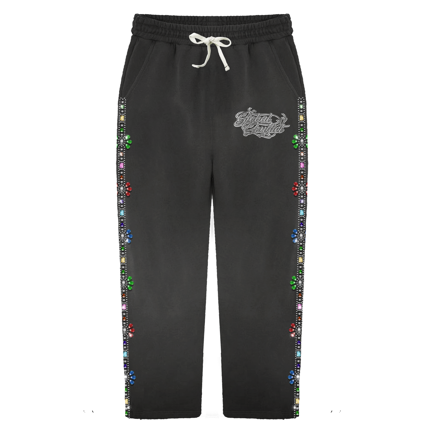 GLOBAL CONFLICT RHINESTONE π SWEATPANTS